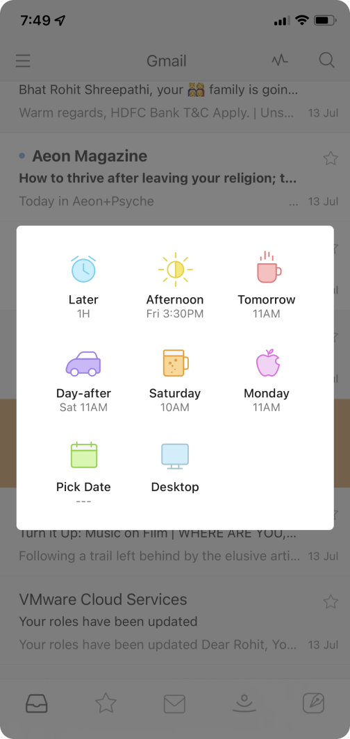 A screenshot from Newton mail app. It shows a feature where users can snooze the email.
