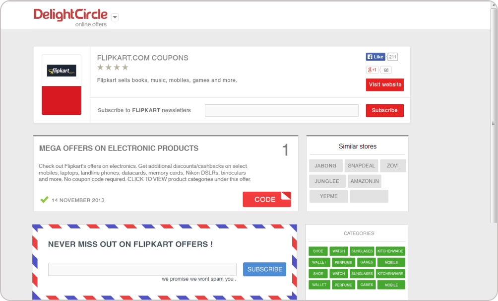 A webpage od DelightCircle app, with an offer open
