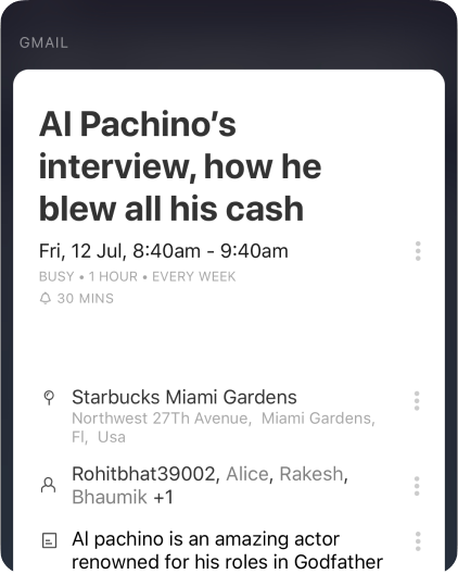 A screenshot of Newton Calendar app with the event card open