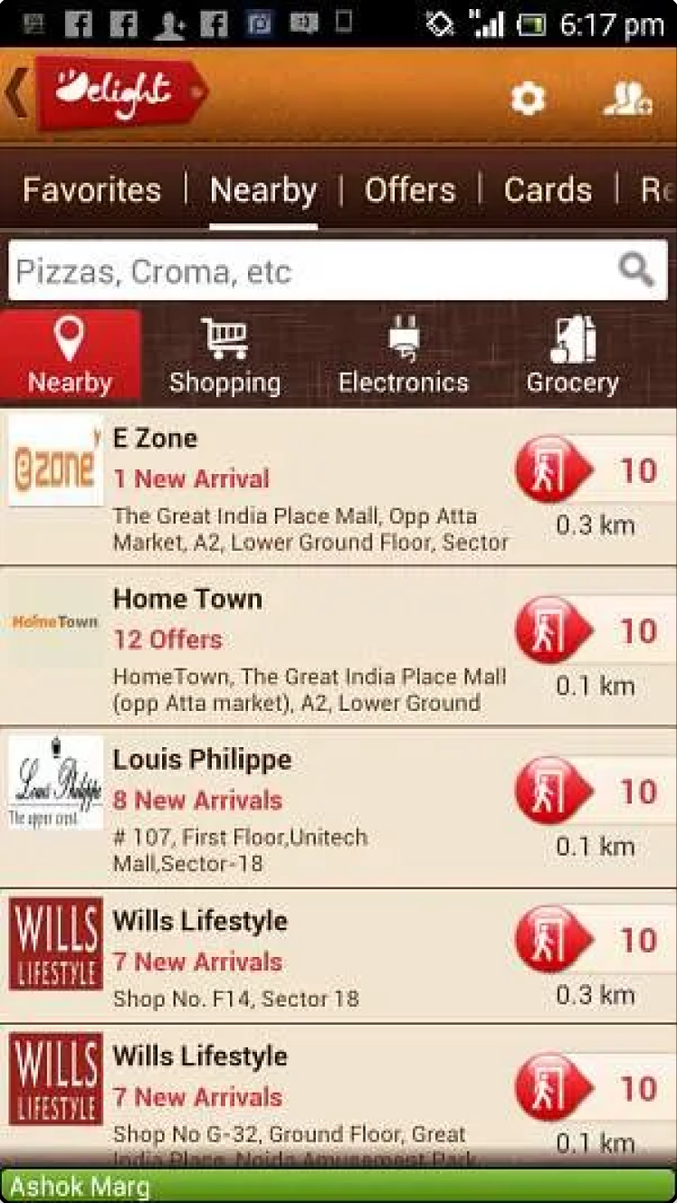 A screenshot of DelightCircle app, where all the offers are listed down on the home page.